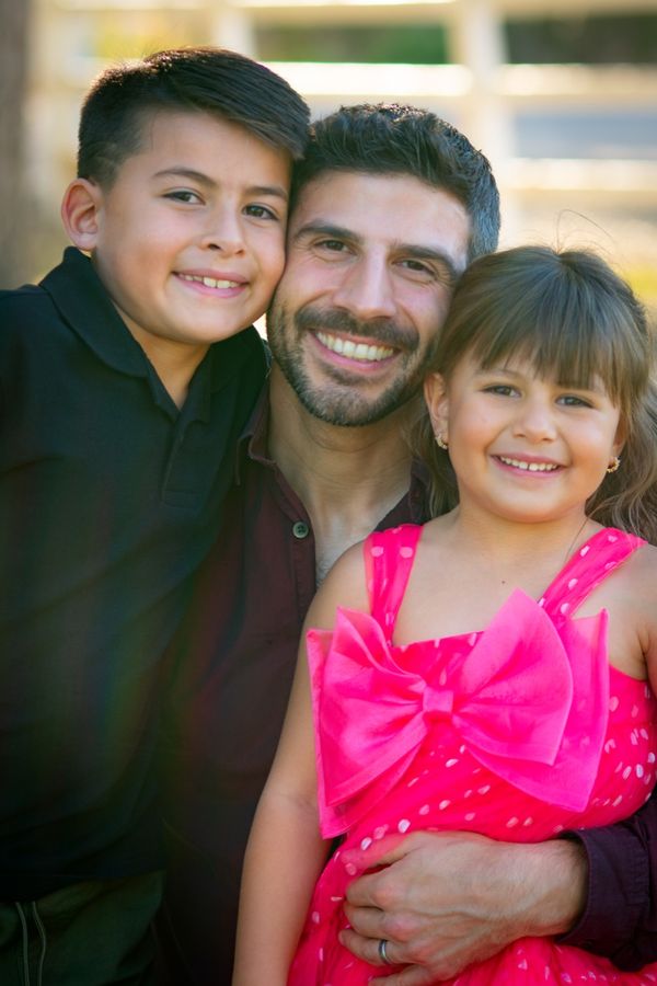 Father with his son and daughter